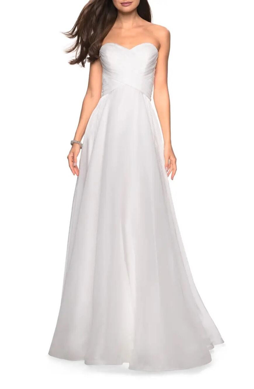 La Femme White Strapless Sweetheart Chiffon Prom Formal Gown Size 12